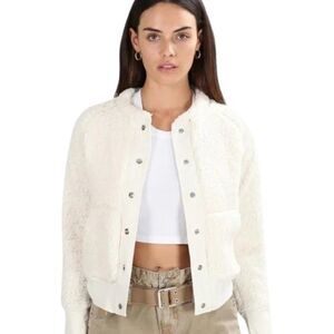 NSF Sherpa Bomber Jacket Womens Medium White Super Soft Lightweight Teddy Coat
